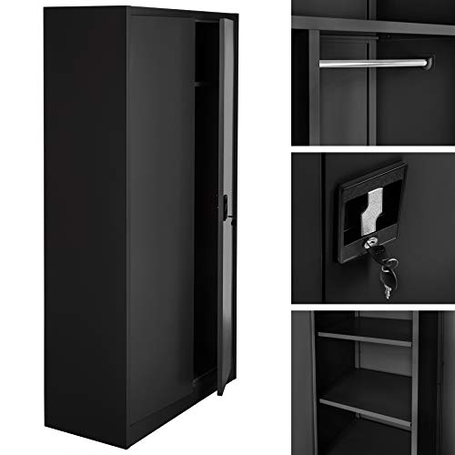 TecTake 800633 Abschließbarer Spind, Aktenschrank mit 6 Fächern und Kleiderstange, Leichte Montage,180x90x40cm (Schwarz… – Bild 5