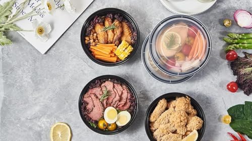 Image of [750 ml (24oz) 25 Count, Round, Black Reusable Plastic Food Storage Containers with Lid | Airtight, Microwave Safe Containers | Perfect for Meal Prep, Storage, Takeaway & Food Delivery