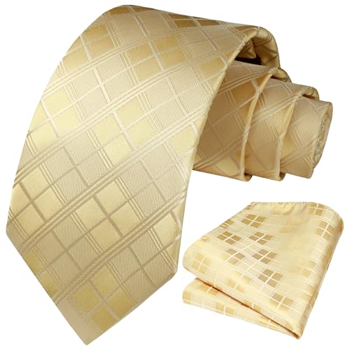 Image of HISDERN Mens Ties Plaid Tie and Pocket Square Set Classic Woven Formal Checkered Neckties & Handkerchief Wedding Party