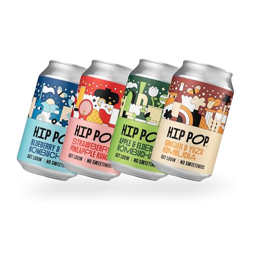 Hip Pop | Kombucha | Large Mixed Case | 24 x 330 ml | Vegan | Fermented Kombucha Drink | Lightly Sparkling | Hand-Crafted | Non-Artificial | Antioxidants | Gift Set