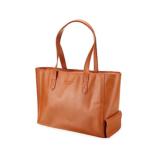 Image of Twine Insulated Wine Cooler Bag, Faux Leather Tote with Insulated Liner, Shoulder Straps, Adjustable Divider, Silver Zipper, Tan, Set of 1
