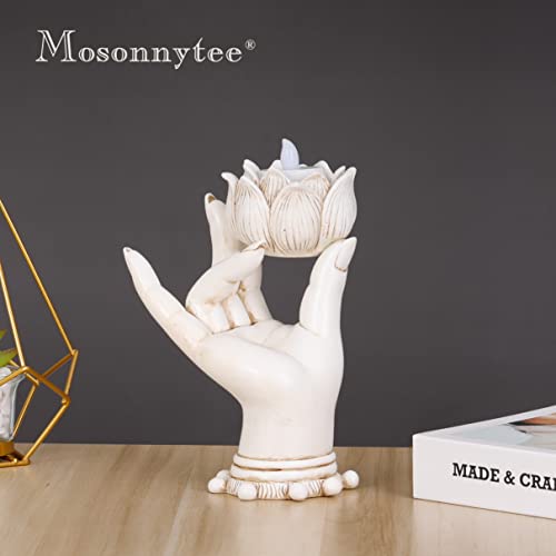 Meditation Accessories Tea Lights Candle Holder Buddha Decor Spiritual Decor Hand Candle Holder Sculpture Antique Collectible Figurines Feng Shui Decor For Home Office (White) #TOP3