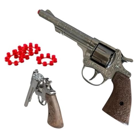 Diecast Metal Cowboy Cap Gun for Kids - 8-Shot Ring Cap Toy Pistol - Realistic Wild West Pretend Play Revolver Gun Cover