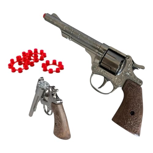 Diecast Metal Cowboy Cap Gun for Kids – 8-Shot Ring Cap Toy Pistol – Realistic Wild West Pretend Play Revolver Gun for Boys – Roleplay Costume Accessory for Parties, Outdoor Fun by Gift Idee®