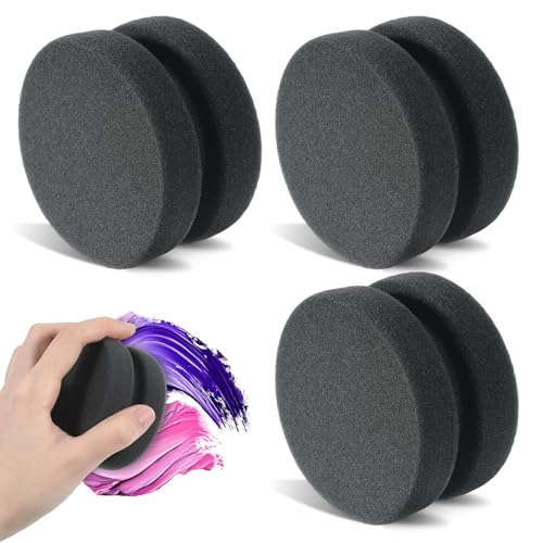 Paint Applicator Sponge, 3 Pcs Double-Side Art Sponges Round Detail Painting Sponge for Art Painting, Car Waxing, Kitchen Cleaning, Black