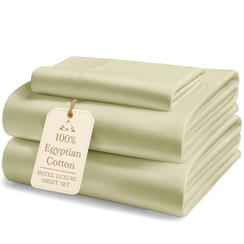 Image of LANE LINEN 100% Egyptian Cotton Sheets, Sustainably Produced Eco Friendly Luxury Hotel Like Thick sabanas Twin, 16 inch Reinforced French Seam deep Pocket Bed Sheets Twin-Lagoon Breeze