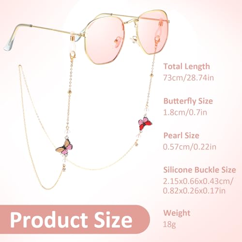 Amabro Eyeglasses Chain for Women, 2 PCS Butterfly Beaded Glasses Straps Mask Lanyard Necklace Eyewear Retainer Chain