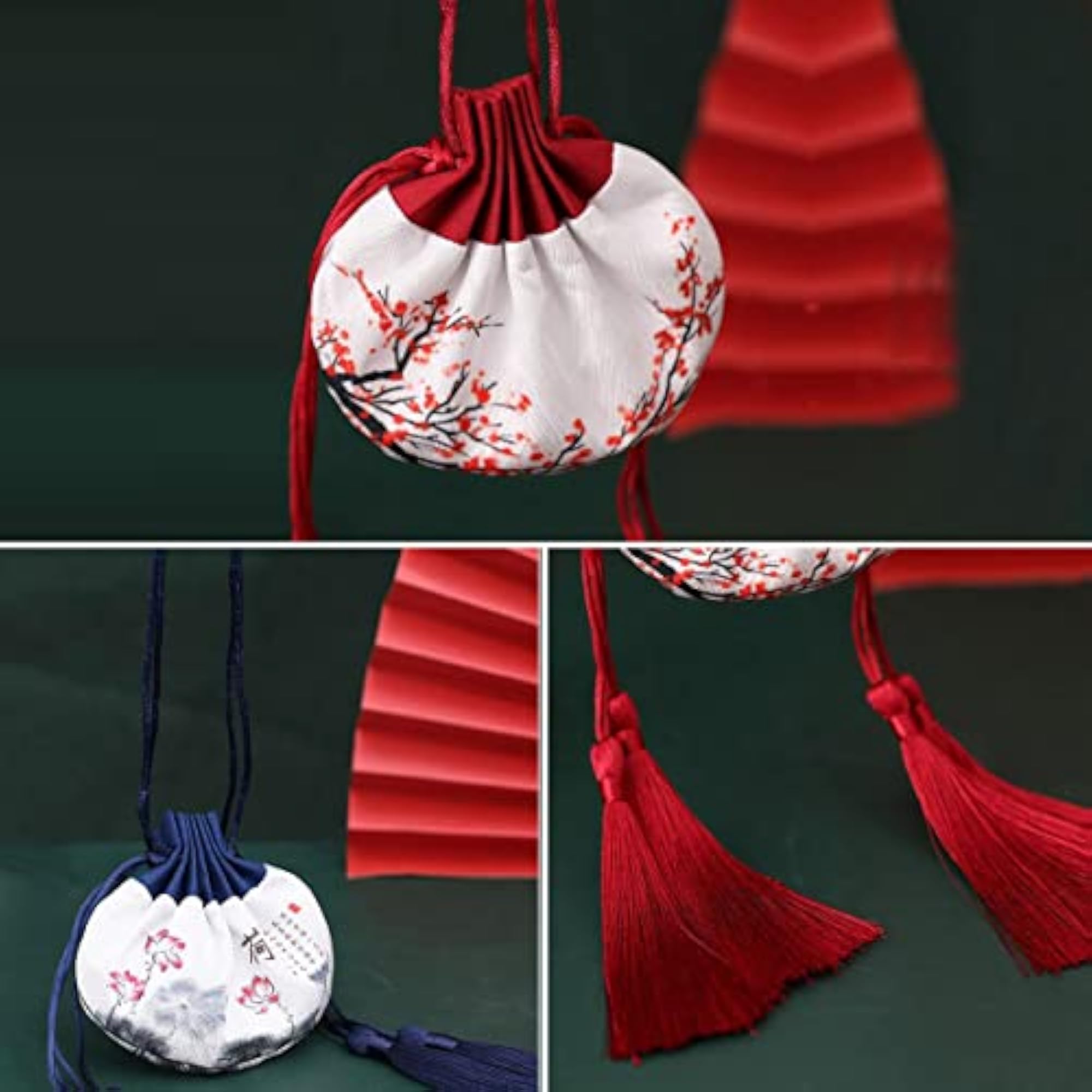 6 PCS Chinese Silk Brocade Coin Bags with Drawstring