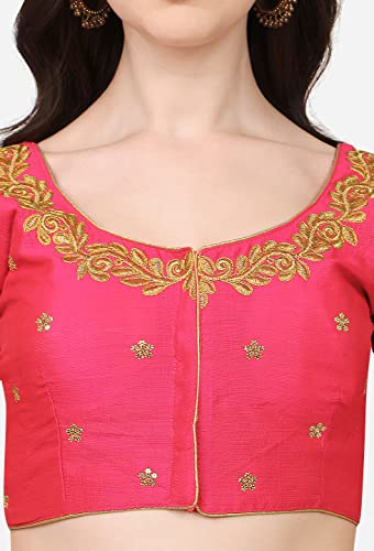 Image of Pujia Mills Women's Phantom Silk Embroidery Handwork & Sequin Work Peacock Design Half Sleeve Readymade Blouse (Mor Blouse Gold 38 Size+Margin)