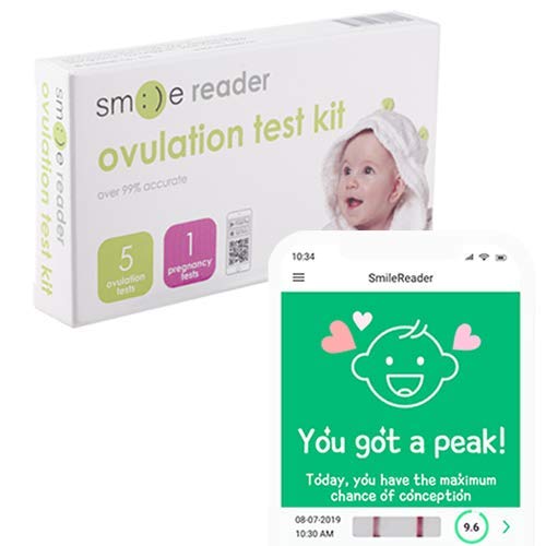 SmileReader Combo Kit of 5 Ovulation Tests and 1 Pregnancy Tests, Free Tracker app, OPKs, HPTs (5 LH + 1 HCG)