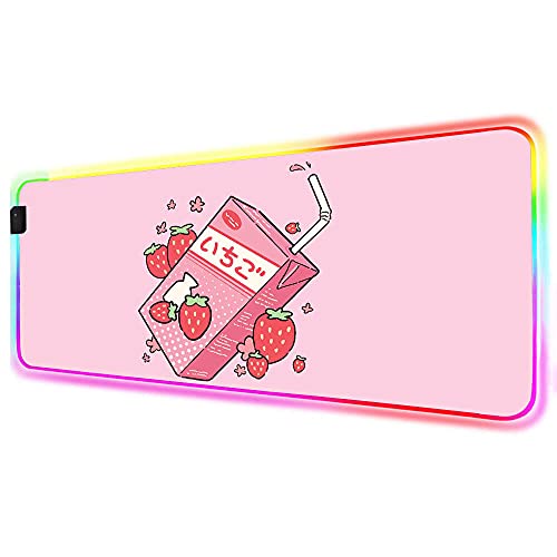 LCCSTB Gaming Mouse Pad Anime Pink Strawberry Milk Box RGB Gaming Accessories Anti Skid Pad Gamer PC Keyboard Mat LED Backlit 27.55 inch x12 inch, Large LCCSTB Gaming Mouse Pad Anime Pink Strawberry Milk Box RGB Gaming Accessories Anti Skid Pad Gamer PC Keyboard Mat LED Backlit 27.55 inch x12 inch, Large
