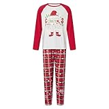 Conjunto de pijama de Navidad a juego con capa base térmica, manga a cuadros, bonito patrón impreso, para padres e hijos, ropa interior térmica para mujer, blanco, S