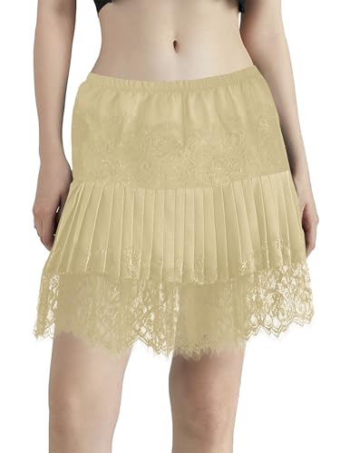 tagunop Women's Mini Lace Slip Skirt Undershirt Skirts Khaki L