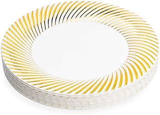 MATANA - 20 Premium Multi-Use Plastic Dinner Party Plates with Gold Ripple Rim - 26cm