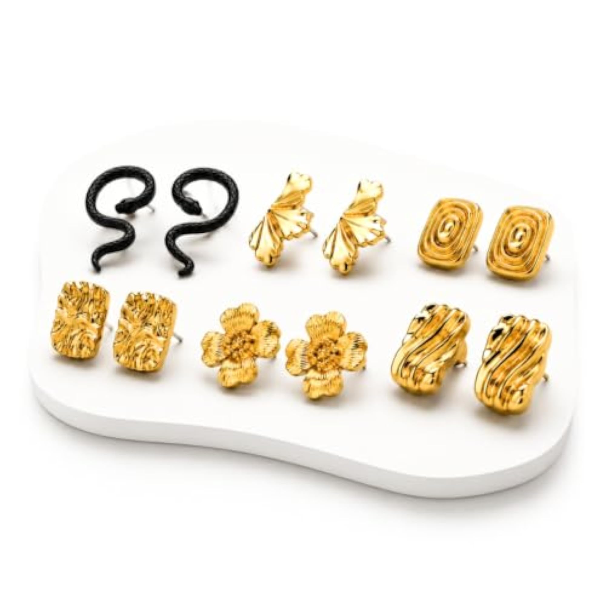 Women's 18K Gold Plated Stainless Steel Stud Earrings Set of 6