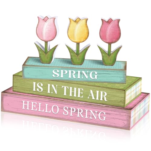 Amyhill 6 Pcs Spring Table Decor, Wooden Pastel Tulip Flower