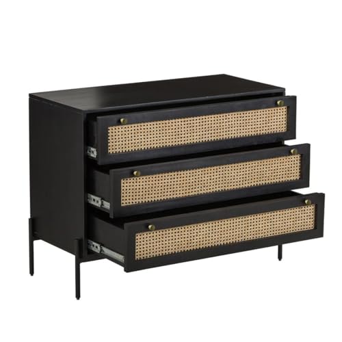 Image of Solid Sheesham Wooden Chest of Drawer with 3 Drawers Multipurpose | Storage Cabinet for Living Room, Bedroom, Hotel & Home, Black Finish, (45D x 105W x 78H Centimeters)
