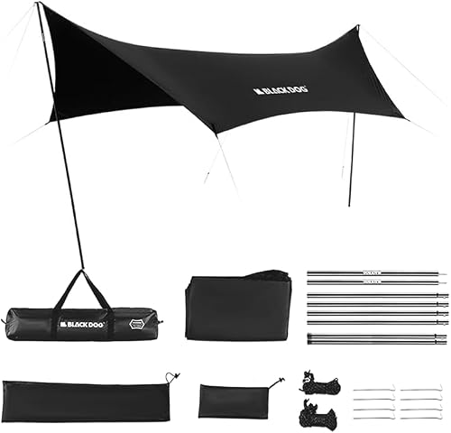 Blackdog 6-10 Person Camping Tent Tarp with Poles, 18x9.5FT Camping Awning