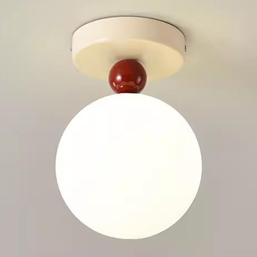 Hertl Mid Century Modern Ceiling Lamp 1-Light White Ceiling Light Classic Glass Shade Vintage Design Glass Flush Mount Lights for Hallway Living Room Kitchen E27 Base(Red,Dark Color)