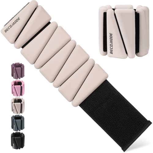 BECOJADDE Ankle Weights Set of 2 (2 lb Each) Adjustable Wrist Weights for Women Men Wearable Arm Leg Weight for Pilates, Running, Walking, Workout, Yoga, Beige