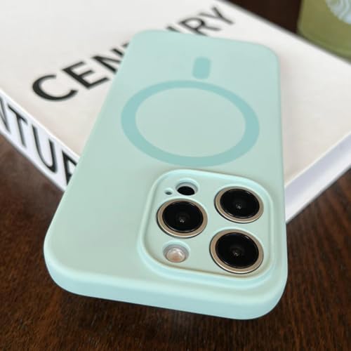 Coque magnétique iPhone 13 cyan souple compatible chargeur induction