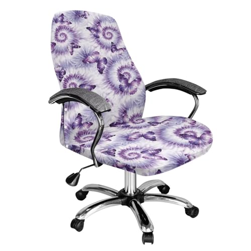 Fiqyvagox Butterfly Tie-Dye Print White Violet Comfy Seat Covers for Office Chairs Comfortable Removable Desk Chair Cover All-in-One Easy to Install Computer Desk Chair Seat Covers, L