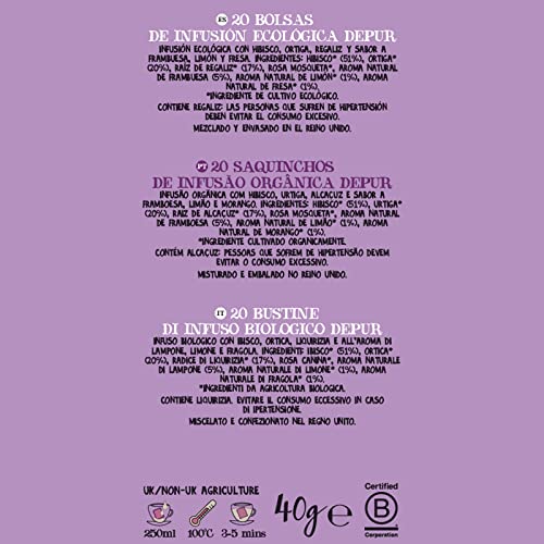 CUPPER - Bolsitas De Infusiones Ecológicas Depur - Propiedades Depurativas Y Diuréticas - Contiene Hibisco, Ortiga Y Raíz De Regaliz - Apto Para Vegano, 20 Unidad ( Paquete De 4) - imagen 3