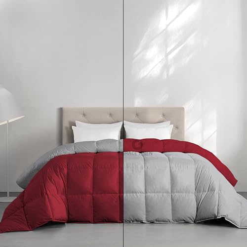 Image of Restful Sleep Reversible All Weather Comforter Single Bed Size - Dohar /Rajai /Blanket /Duvet -250 GSM Quilt Soft Microfiber Fill Single Size (60 inchX90 inch) - Burgundy /Silver Grey Color
