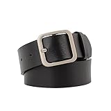 Baoblaze Damen-PU-Ledergürtel, weiblicher Bund, 3,3 cm breit, verstellbare quadratische Dornschließe, trendiger Taillengürtel, dekorativer Gürtel für Rock, Schwarze silberne Schnalle, 110CM