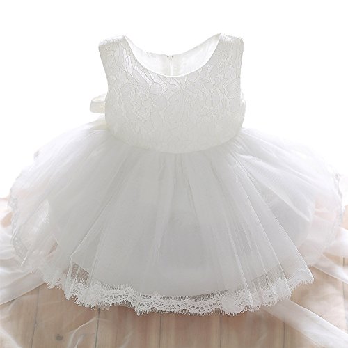 SZYL Baby Girls Lace Baptism Flower Dress Wedding Pegeant Tutu (3-6 Months, white)