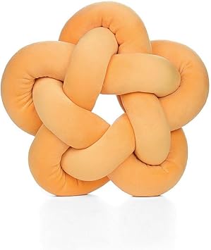 MOJUN Soft Knot Pillow, Plush Star Shaped Knotted Lumbar Cushions Bed Stuffed Pillow Home Decor, Knotted Throw Pillow for Kids Room Couch Living Room Car, Ginger Yellow