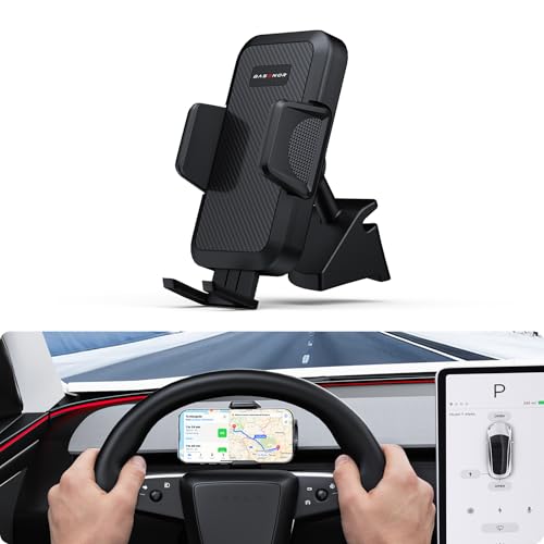 Image of BASENOR Phone Mount for 2025 2026 Tesla Model Y Juniper /Model 3 Highland, Dashboard Phone Holder Does Not Block View [No Adhesive][Dual Arms][360 Adjustable] Tesla Accessories Fit All Smartphone