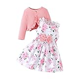 XIXIMAON Ensemble Robe et Cardigan pour Bébé Fille Robe Fleuri sans Manches Veste Manteaux à Manches Longues Tenues de Vêtements Automne Hiver (Rose Imprimé Floral, 3-4 Ans)