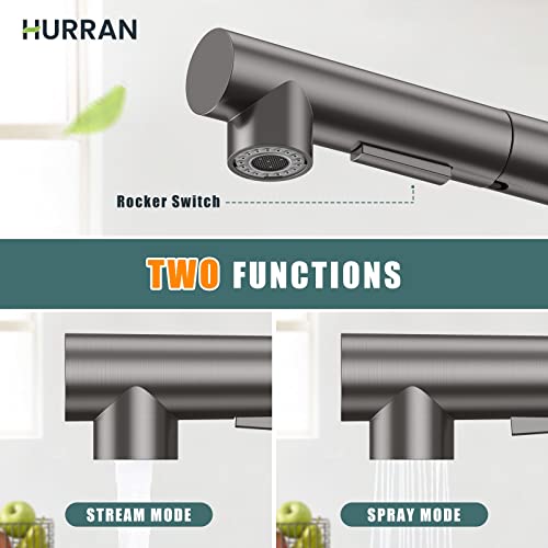 Kitchen Faucets, Brushed Grey Kitchen Faucet With Pull Down Sprayer And Deck Plate, Stainless Steel Commercial Utility Kitchen Faucets For Sink 3 Hole For Bar Rv Camper Laundry Outdoor Farmhouse Sink #TOP2