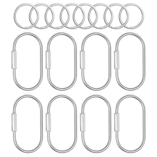 8 Pack Sliver Brass Key Ring Secure Screw Lock Carabiner Brass Keychain Clip with O Key Rings Purse Bag Charms for Handbags Dog Leash Pet Tags