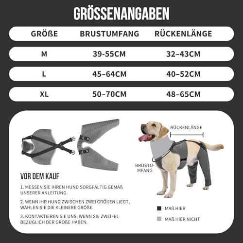 Arblina OP Body Hund, Hundebody mit Bein, Upgradeter Rutschfester Hundebody nach OP für Männliche & Weibliche Hunde, Justierbarer Ganzkörperiger Body Hund nach Beinoperation, XL
