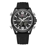 NAVIFORCE Orologio sportivo impermeabile da uomo, cinturino in silicone, al quarzo, analogico, digitale, sveglia, cronografo, luminoso, orologio da polso (nero)