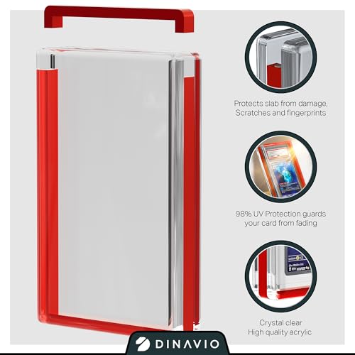 Image of PSA Graded Card Display Acrylic Case for Standard PSA and CGC Slabs - Slab Case - PSA Card Case - Graded Card Display Case - Updated Dimensions - Stand Included (Red Border)