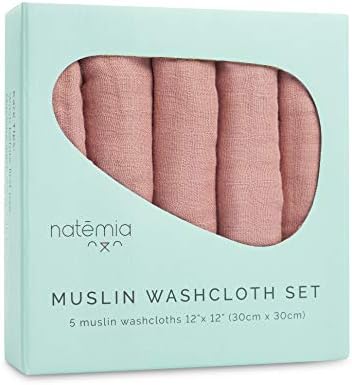 Natemia Bamboo Muslin Baby Washcloths | Large 12”x12” Size | Super Absorbent and Ultra Soft Bamboo Towel | 6-Layer Design | 5-Piece Gift Set