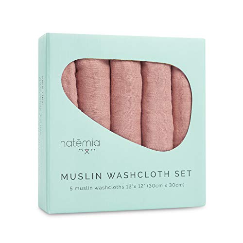 Image of Natemia Muslin Baby Washcloths for Newborn - Premium Wash Cloths for Babies, Super Absorbent and Ultra Soft Rayon Made from Bamboo, 6 Layer Baby Girl and Baby Boy Washcloths, 5 Piece Set