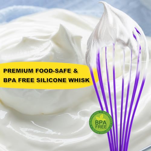 Image of NileHome Silicone Whisk 10 inch, Kitchen Whisk Kitchen Wisk Wire Whisks for Cooking, Whisking, Blending, Beating, Stirring-Purple