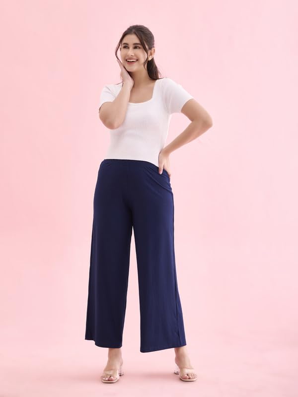 Image of GO COLORS Soft Rayon Blend Rib Palazzo Full Length for Women| Breathable, Mid Rise