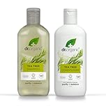 Dr Organic Tea Tree Shampoo & Conditioner Set with Travel Bag, Purifying, Oily Roots Natural, Vegan, Cruelty-Free, Paraben & SLS-Free, Recyclable & Recycled Ocean Bound Plastic, Organic, 265ml