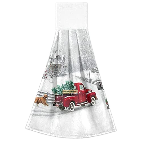 Boccsty Christmas Winter Truck Hanging Kitchen Towels 2 Pcs Winter Snowflake Hand Bath Towels Tie Towels Tea Bar Towels For Bathroom Farmhouse Housewarming Tabletop Home Decor #TOP1