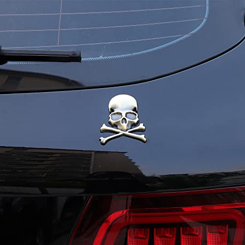 Image of 3D Skeleton Skull Emblem Car Side Rear Front Hood Trunk Door Fender Bumper Tail Box Car Motorcycle Personality Decoration Metal Badge Decal Sticker (1 PCS, Brozen) CR-Sk