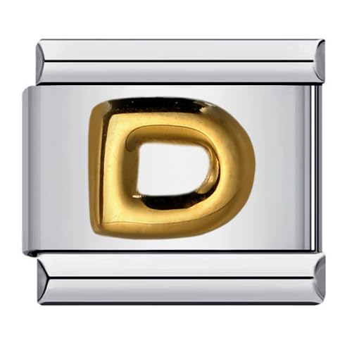 D Initial Letter Name Alphabet Gold Silver 9mm Italian Charm Compatible With 9mm Bracelet