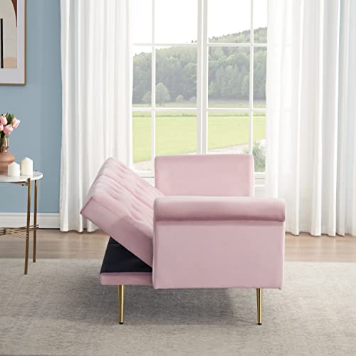 Modern Futon Sofa Bed Loveseat Convertible Sleeper Couch Daybed, Multifunctional Velvet Upholstered Folding Recliner,2-Seats Small Sofá Couches With Metal Legs&Vintage Nailhead Trim For Living Room #TOP5