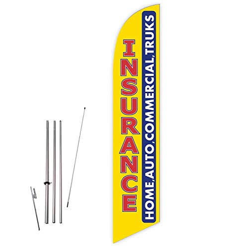 Insurance Home Auto Commercial Trucks - Feather Flag with Complete 15ft Pole kit and Ground Spike