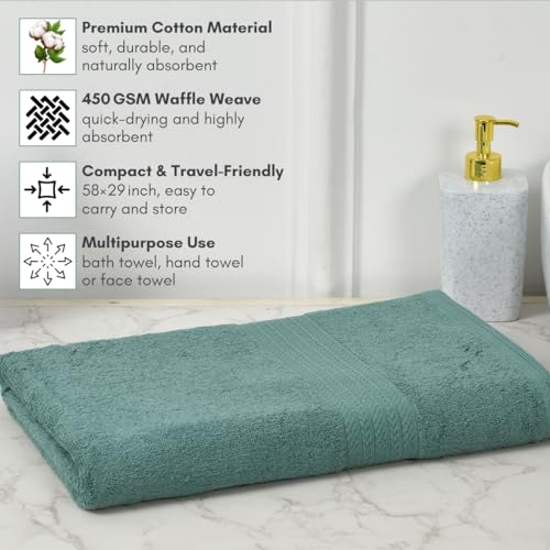Image of Mafatlal Joy Cotton Bath Towel for Men | 58 x 29 inch Large Size | Soft & Absorbent | Quick Dry | 450 GSM Waffle Weave | Agate Green | Single Towel for Daily Use