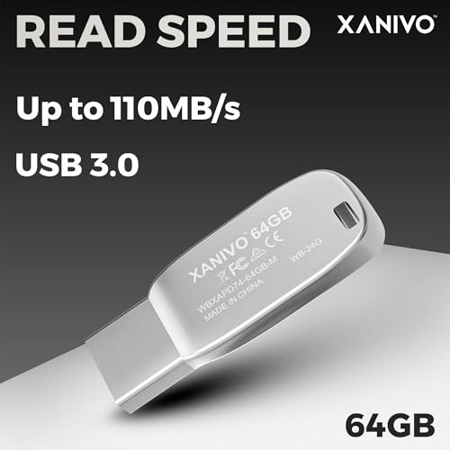 Xanivo Metal USB 3.0 Flash Drive - High Read Speeds up to 110MB/s, Ideal for Data Transfer & Storage. (64GB) 3 41bULNLFe5L